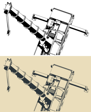 Stylized vector illustration of mobile crane with powerful long telescopic boom close upのイラスト素材