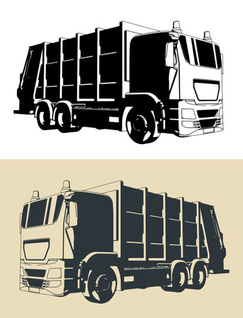 Stylized vector illustrations of garbage truckのイラスト素材