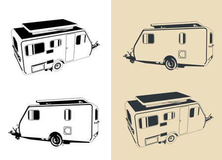 Stylized vector illustrations of camping trailer with lift-up roofのイラスト素材