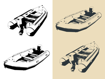 Stylized vector illustrations of inflatable motor boatのイラスト素材