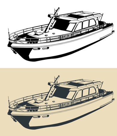 Stylized vector illustrations of motor yachtのイラスト素材