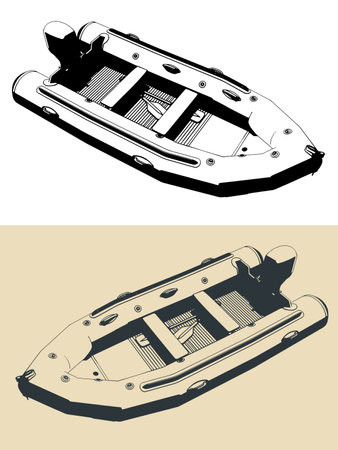 Stylized vector illustrations of inflatable motor boatのイラスト素材