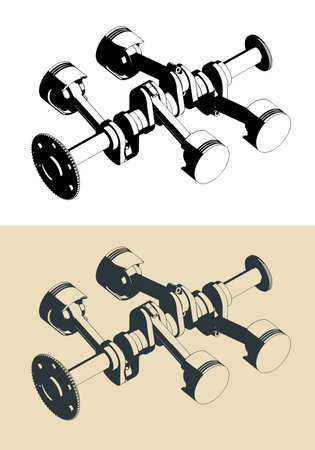 Stylized vector illustration of crankshaft and pistons of horizontally opposed engineのイラスト素材