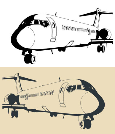 Stylized vector illustrations of a medium range passenger aircraft close-upのイラスト素材