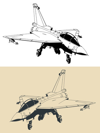 Stylized drawing of a modern light carrier-based military jetのイラスト素材