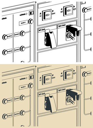 Stylized vector illustrations of CNC control panel close-upのイラスト素材