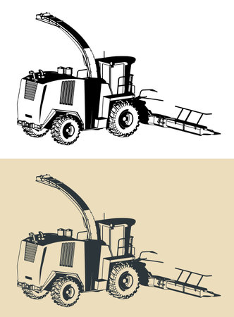 Stylized vector illustrations of a combine harvesterのイラスト素材