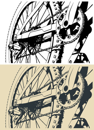 Stylized vector illustrations of a trail bicycle pedal mechanism close upのイラスト素材