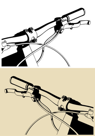 Stylized vector illustrations of a trail bicycle bicycle steering and rubber handle close-upのイラスト素材