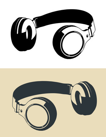 Stylized vector illustrations of wireless headphonesのイラスト素材