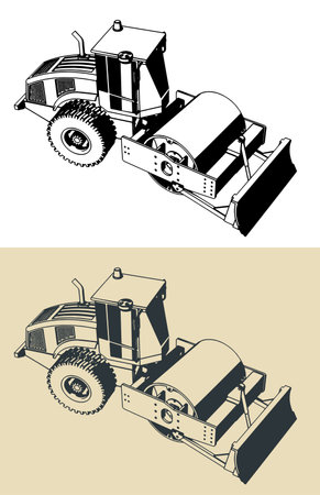 Stylized vector illustrations of road roller compactorのイラスト素材