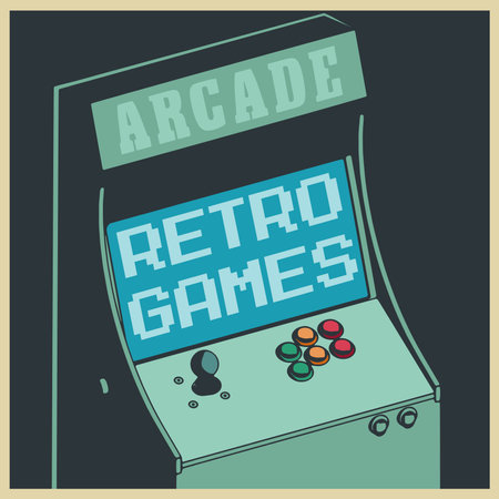 Stylized vector illustrations of a retro arcade games cabinet in cartoon styleのイラスト素材