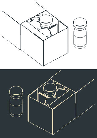 Stylized vector illustrations of packaging glass ampoules with medicine for injection close-upのイラスト素材