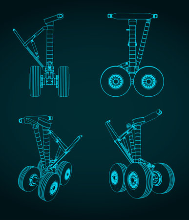 Stylized vector illustrations of a large airplane landing gear blueprintsのイラスト素材