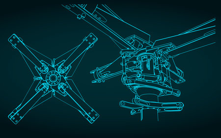 Stylized vector illustration of Main Helicopter Rotor Drawingsのイラスト素材
