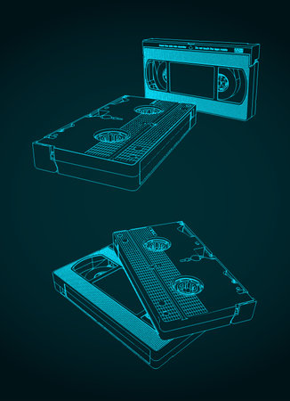 Vector illustration of VHS cassettes tape in different anglesのイラスト素材