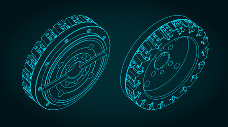 Stylized vector illustrations of isometric blueprints of disc mill cutterのイラスト素材