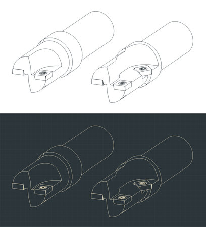 Stylized vector illustrations of isometric blueprints of tool for machining aluminum partsのイラスト素材