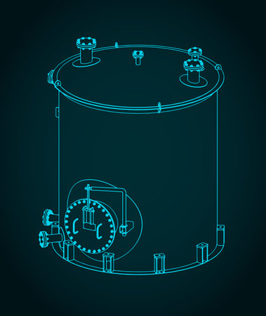 Stylized vector illustration of isometric blueprint of a large industrial tankのイラスト素材