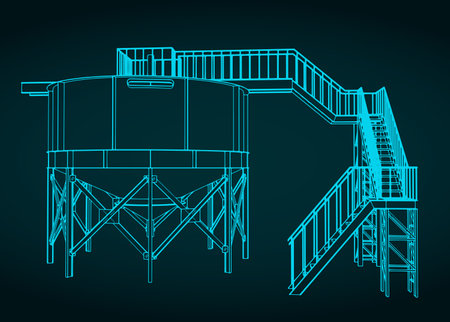 Stylized vector illustration of blueprint of mining thickener tankのイラスト素材