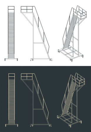 Stylized vector illustrations of blueprints of a mobile work platformのイラスト素材