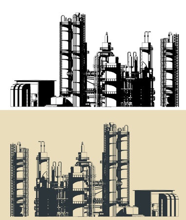 Stylized vector illustrations of a refinery plantのイラスト素材