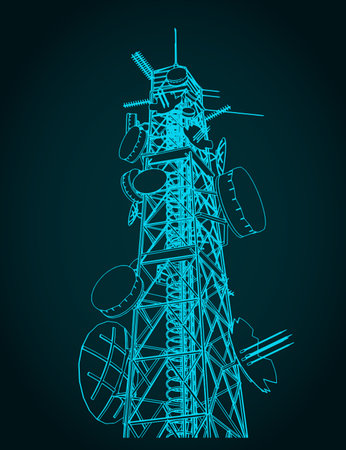 Telecommunications tower with repeaters and antennas close-upのイラスト素材