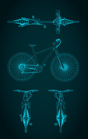 Stylized vector illustration of blueprints of road bikeのイラスト素材