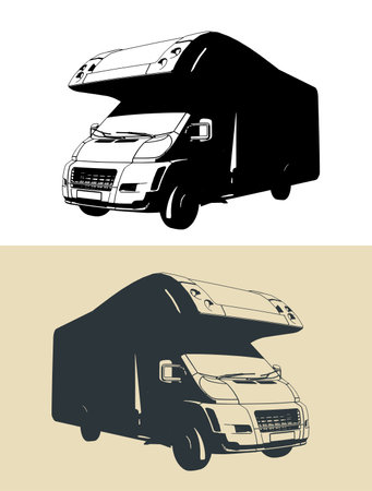 Stylized vector illustrations of a camper vanのイラスト素材