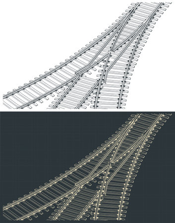 Stylized vector illustrations of isometric technical drawings of a fork in the railway tracksのイラスト素材