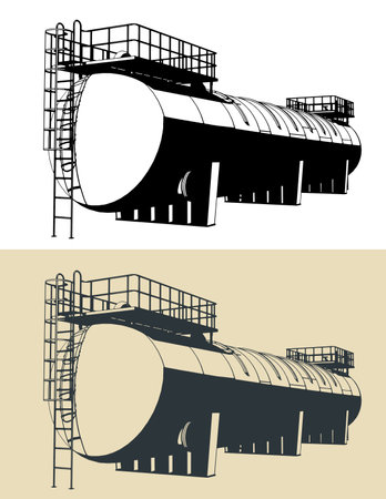 Stylized vector illustrations of a large horizontal storage tankのイラスト素材