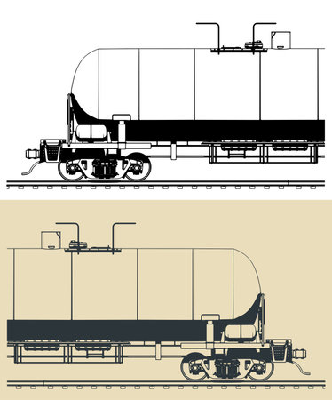Stylized vector illustrations of a railway tank car close-upのイラスト素材