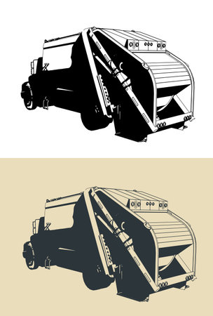 Stylized vector illustrations of a garbage truckのイラスト素材