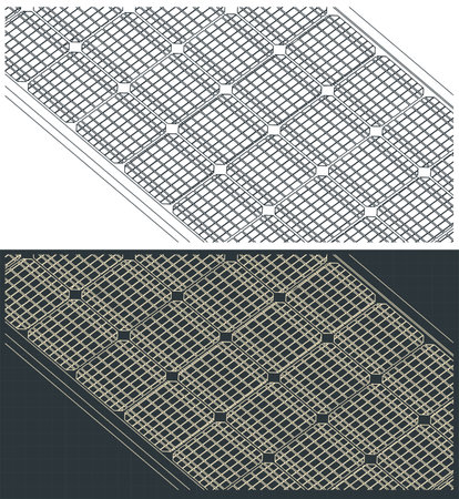 Stylized vector illustrations of blueprints of solar panel close upのイラスト素材