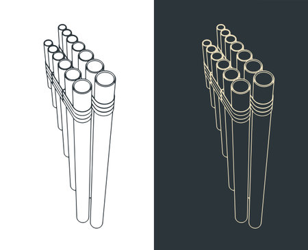Stylized vector illustrations of zampona pan pipes instrumentのイラスト素材