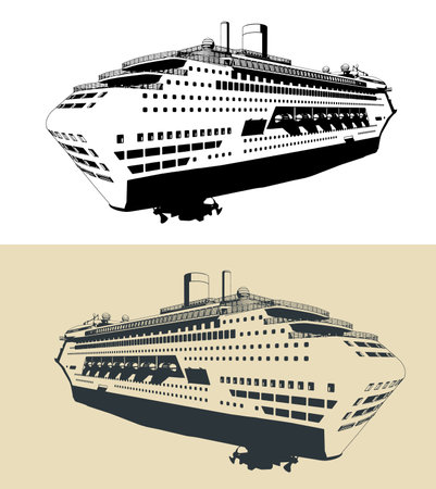 Stylized vector illustrations of a large cruise linerのイラスト素材