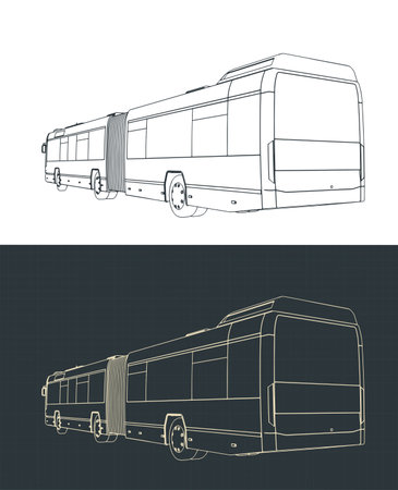 Stylized vector illustration of blueprints of articulated city ââbusのイラスト素材