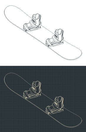 Snowboard board and boots isometric blueprint. Snowboard setのイラスト素材