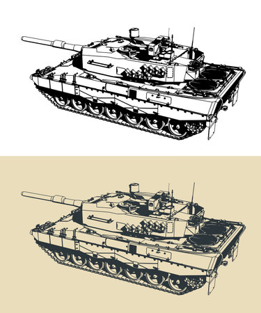Stylized vector illustrations of a Leopard 2 tankのイラスト素材