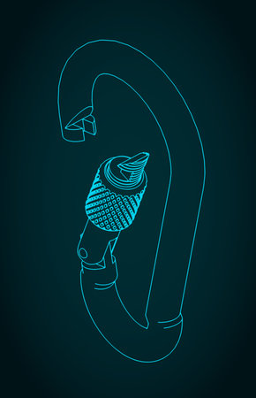 Stylized vector illustration of stainless steel carabiner isometric blueprintsのイラスト素材