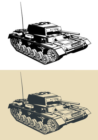 Medium tank from World War II stylized Illustrationsのイラスト素材