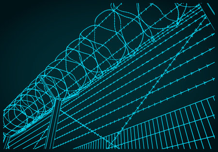 Fence with barbed wire illustration close upのイラスト素材