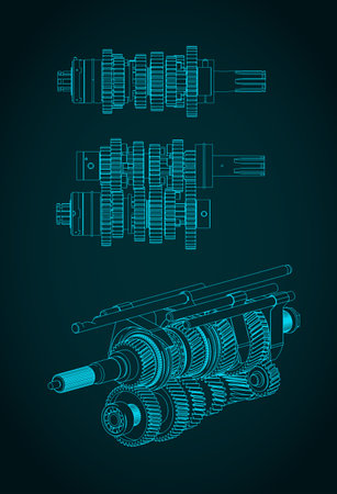 Stylized vector illustration of gearbox mechanisms blueprintsのイラスト素材