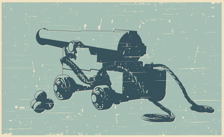 Stylized vector illustration of a vintage naval cannon retro posterのイラスト素材