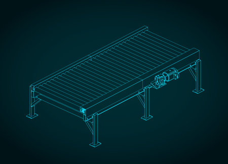 Roller conveyor section isometric blueprint illustrationのイラスト素材