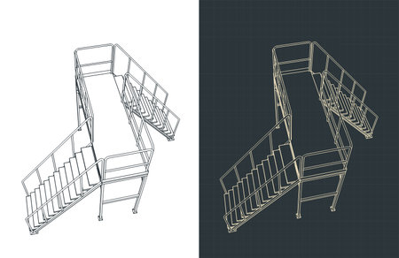 Stylized vector illustrations of industrial platform and stairs blueprintsのイラスト素材