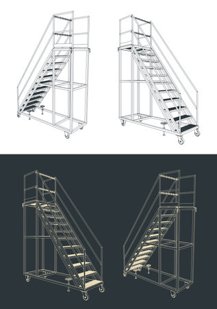 Stylized vector illustrations of mobile mobile maintenance ladderのイラスト素材