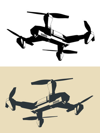 Stylized vector illustrations of a folding droneのイラスト素材