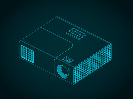 Stylized vector illustration of a multimedia projector drawings