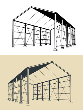 Large industrial shelter shed for equipment storageのイラスト素材
